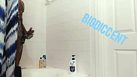 Amateur Strokes Dick In Homemade Shower Bathing Scene