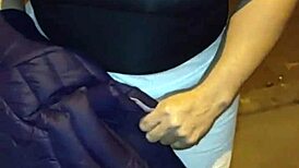 Mature woman with huge ass in red thong accepts street proposals for fun