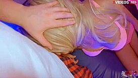 milf tricked into deepthroat and swallowing teen's cum