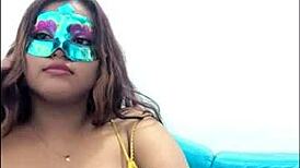 Brunette Student Takes Questionnaire Before Exams, Touching Her Breasts Seductively.