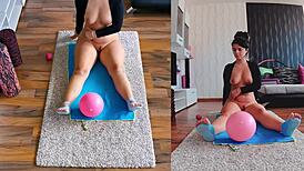 i worship my big ass during naked yoga workout, spreading everything