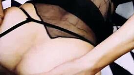 Wife in erotic fishnet bodysuit spreads legs so beautifully