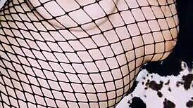 Wife in erotic fishnet bodysuit spreads legs so beautifully