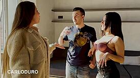 Lady lyne, jade presley, and carlo duro in wild lesbian sex with rimming and cum swap