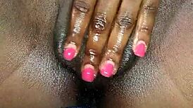 Black ebony masturbates in close-up view 😍