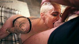 Mila Milan handles intense blowbang with monster cocks