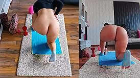 i worship my big ass during naked yoga workout, spreading everything