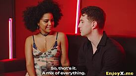 fiery spanish brunette rides interracial cock in rough cowgirl, blowjob, and facial cum