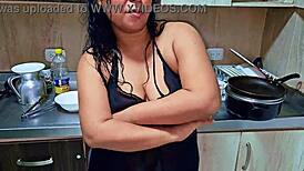 Horny stepmom squirts in kitchen, teasing stepson with wild orgasm! Want to join?