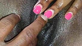 Black ebony masturbates in close-up view 😍