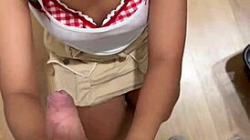 18yo asian teen sucks cock in fitting room and swallows