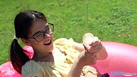 Sara Bell and Raul Costa in bathtub bubbles