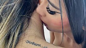 I love those horny lesbian moments with Ambar Prada's big tits and muff diving.