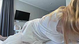 The pregnant woman passionately fucks her lover in doggystyle.