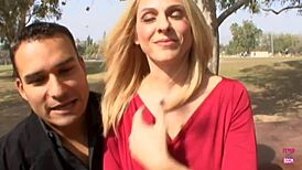 gorgeous blonde with massive tits fucked in front of partner