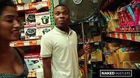 Curly Latina College Girl SUCKING Black Dick in Public for Fun