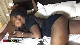 Horny wife screams for husband's big black cock in bedroom.