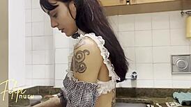 that maid is sucking my huge cock while cleaning, getting me off so good