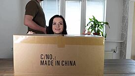 petite girl uses strapon on guy with real doll