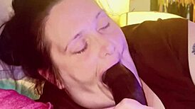 hot thick midget slurps and sucks on big black cock, choking and licking.