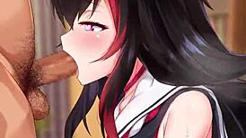 Watch Ookami Mio give a sloppy blowjob like never before!