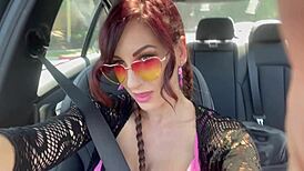 Italian Hot Horny Milf Artemisia Love Reveals Her Shaved Juicy Pussy in the Car Outside, Close-Up Hairless View