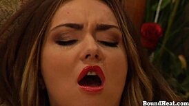 Horny lesbian mistress ties up naked slave and licks her ass while dominating 😏🔥