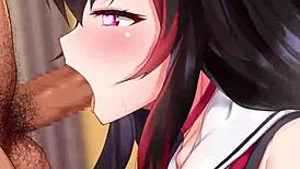 Watch Ookami Mio give a sloppy blowjob like never before!