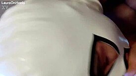 Milf in pantyhose heels gives submissive deepthroat blowjob with cum