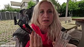 In the HOT SUMMER, she indulges in HORNY MASTURBATION, feeling the heat build up.