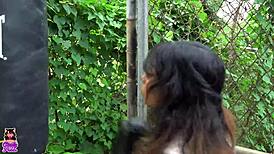 During boxing practice she hits neighbor and sucks his big cock