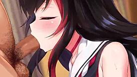 Watch Ookami Mio give a sloppy blowjob like never before!