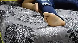 Sissy Cuckold in Chastity Watches Girlfriend Get Fucked by Lover