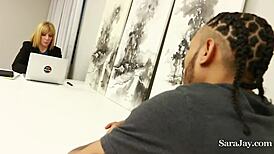 hot hr lady sara jay's big ass bent over for boobjob after hardcore interracial fuck