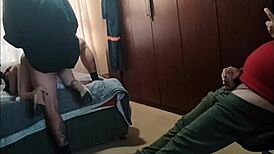 My stepdad and friend fuck me with cum on ass