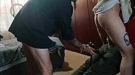 My stepdad and friend fuck me with cum on ass