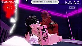 Two futas dominate a female in bed