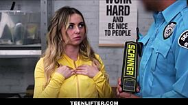Cute big ass blonde teen aria banks gets caught shoplifting and deals with mall cop london ford.