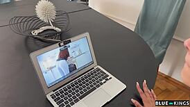 Pretty teen girl bends over in bedroom for dirty quickie with monster cock.