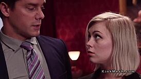 Two female slaves are bound and submit to rough anal threesome with oral