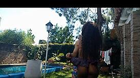 Ayun xxx flirts with pretty panthers in garden, rubbing bodies!