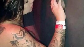 Redhead newbie gets facial from two old men at gloryhole swing house