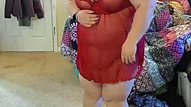 brunette bbw teases in lingerie striptease