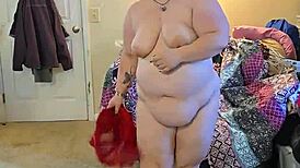 brunette bbw teases in lingerie striptease