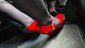 Redhead Pumps Pedals in Heels on Way to Office, Hidden Voyeur
