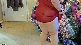 brunette bbw teases in lingerie striptease