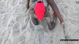 Young 18+ Ebony Babe Gets Wet Pussy Pounded on Beach with Ripped Clothes