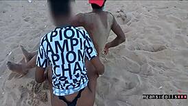 Young 18+ Ebony Babe Gets Wet Pussy Pounded on Beach with Ripped Clothes