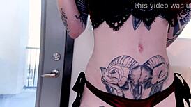 ophelia rain's heavily tattooed big tits take huge cock deepthroat blowjob and cum swallow
