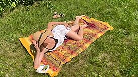 Wife In Dress Fucks Husband's Friend Outdoors